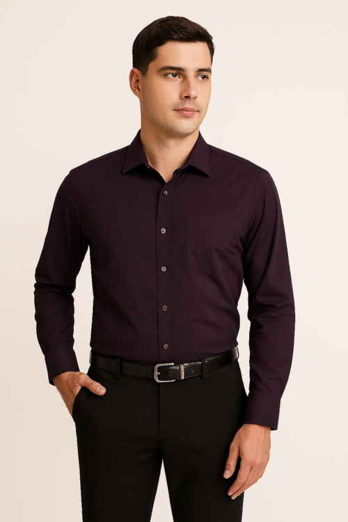 Men Solid Formal Shirt-Wine (Size-XL)